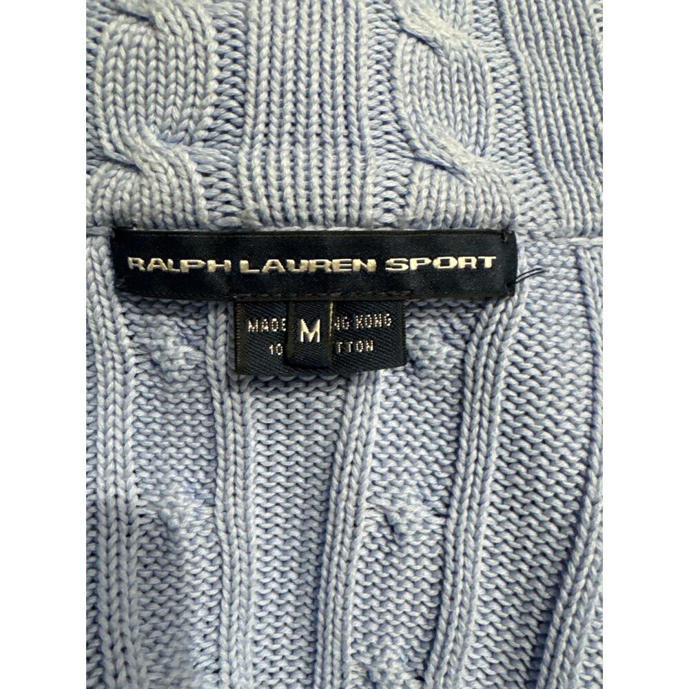 Ralph Lauren Light Blue Cable Knit Cardigan White Pony Y2K 100% Cotton - Picture 7 of 11